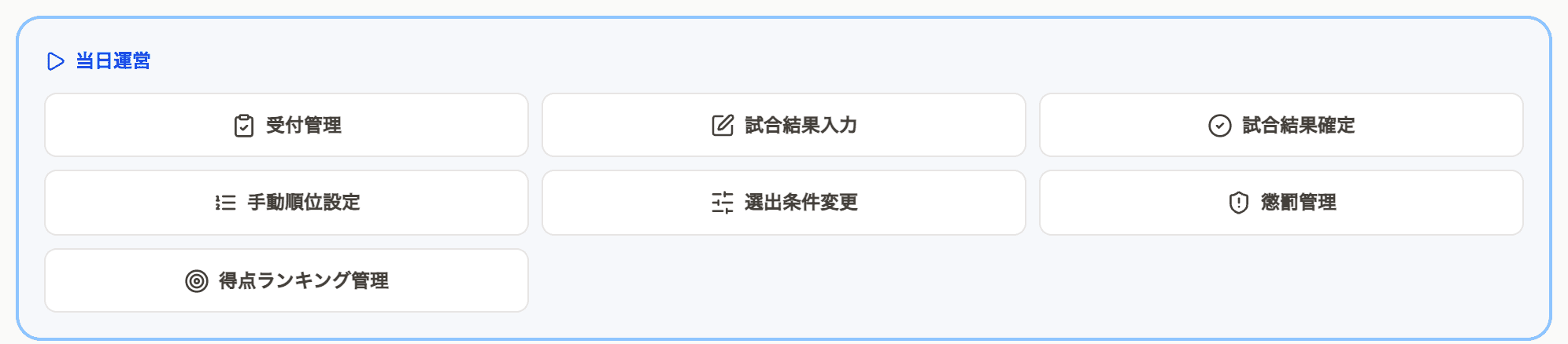 部門の管理画面の「当日運営」。ここに 懲罰管理 がある